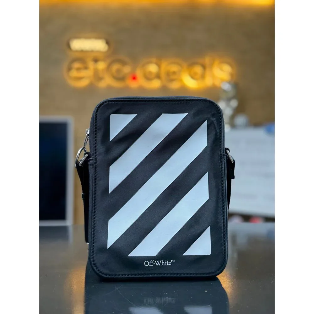 Off-White North South Flight Crossbody Bag Black Diagonal Stripe